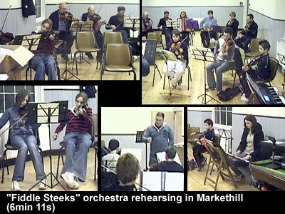 Photo of Fiddle Steeks rehearsing, 2003.