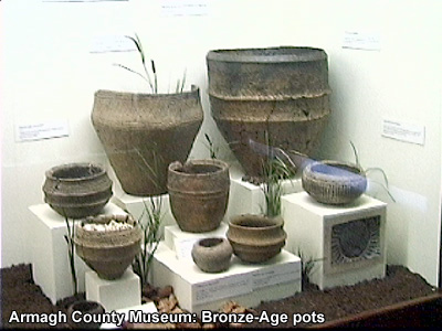Bronze-age pots in Armagh County Museum.